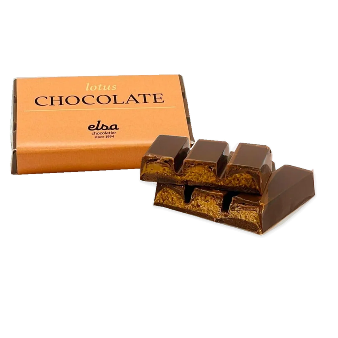 belgian chocolate bar filled with creamy lotus biscuits
