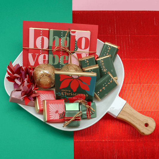 Festive White Porcelain Plate filled with Belgian Chocolate