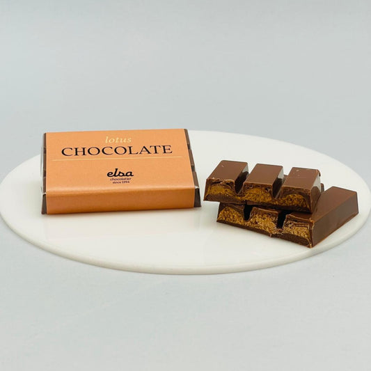 belgian chocolate bar filled with creamy lotus biscuits