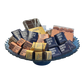 Front view of the blue footed Birthday Glass Chocolate Bowl with individually wrapped chocolates