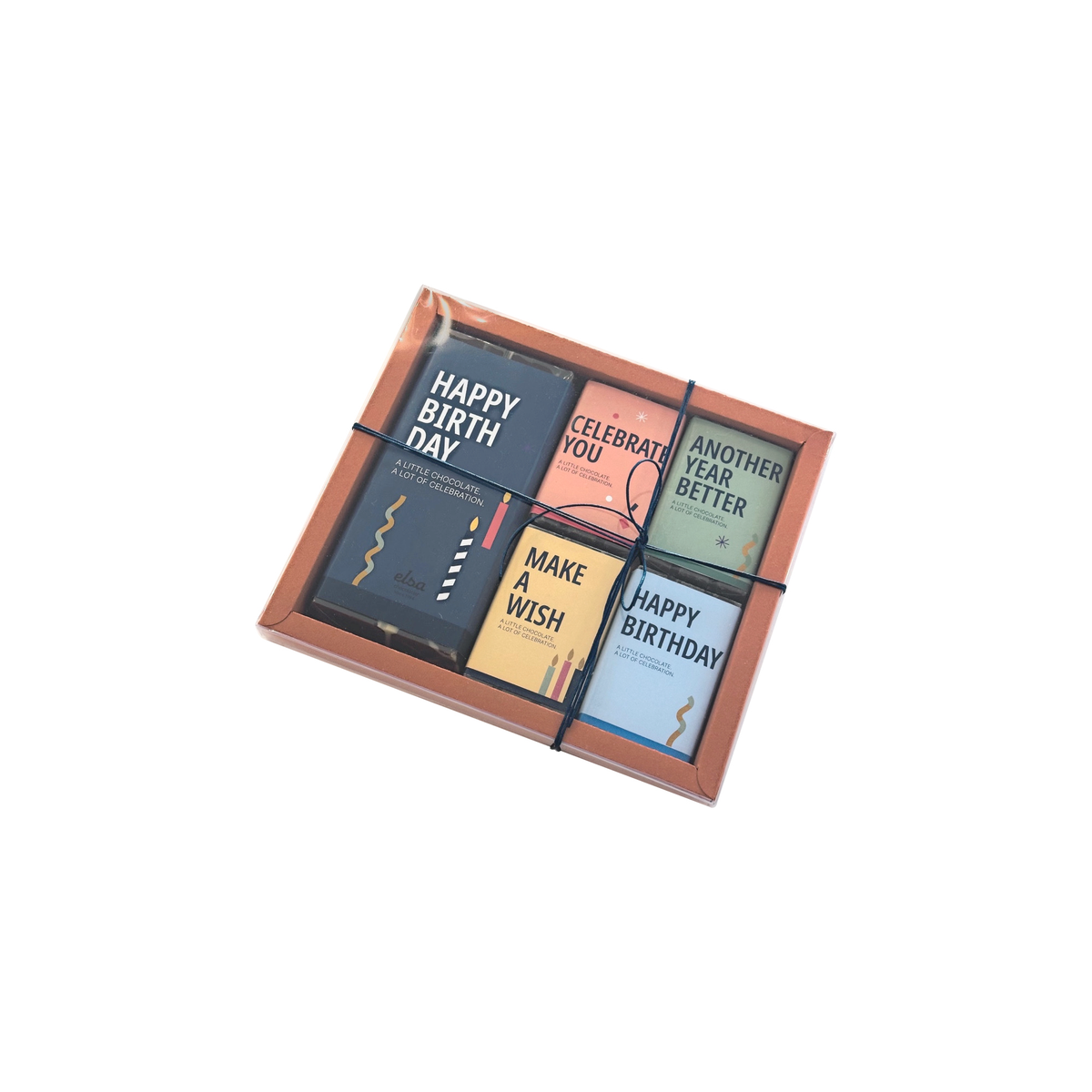 Birthday chocolate gift box with colorful wrappers on a white background