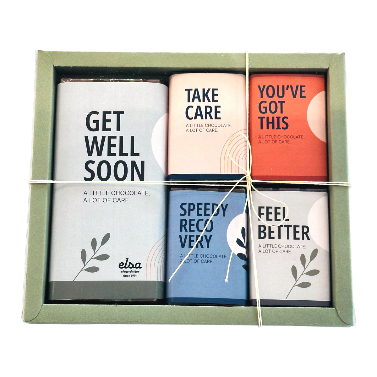 Get Well Soon chocolate gift box on a white background